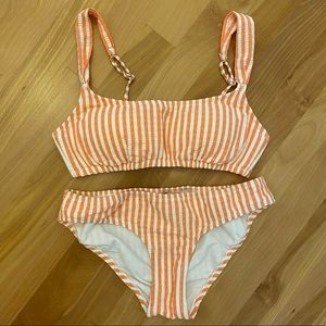 J. Crew seersucker square neck coral bikini XS